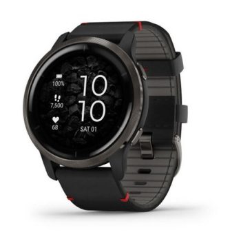 Garmin Venu 2 Fekete / Szürke bőr szíjjal + fekete szilikon szíj