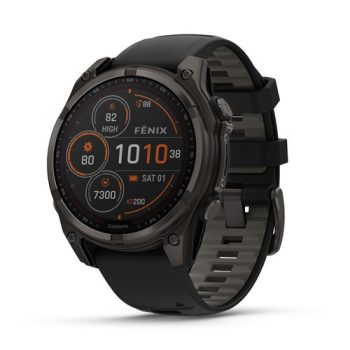 Garmin Fenix 8 SOLAR 47mm Sapphire Karbonszürke DLC Titánium/Fekete-Sötétszürke szilikon szíj 