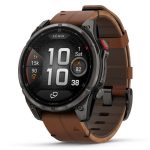   Garmin Fenix 8 Pro AMOLED 47mm Sapphire karbonszürke DLC Titanium barna bőr- és fekete/szürke szilikon szíj