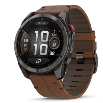 Garmin Fenix 8 Pro AMOLED 51mm Sapphire karbonszürke DLC Titanium barna bőr- és fekete/szürke szilikon szíj