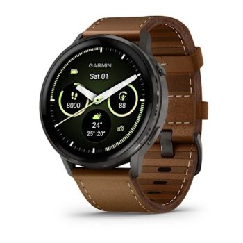 Garmin Venu 4 45mm Sötétszürke / Fekete szilikon- és Barna bőrszíj